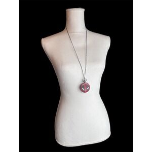 Marvel Deadpool Pocket Watch Necklace Red Black Logo Quartz Gunmetal Chain